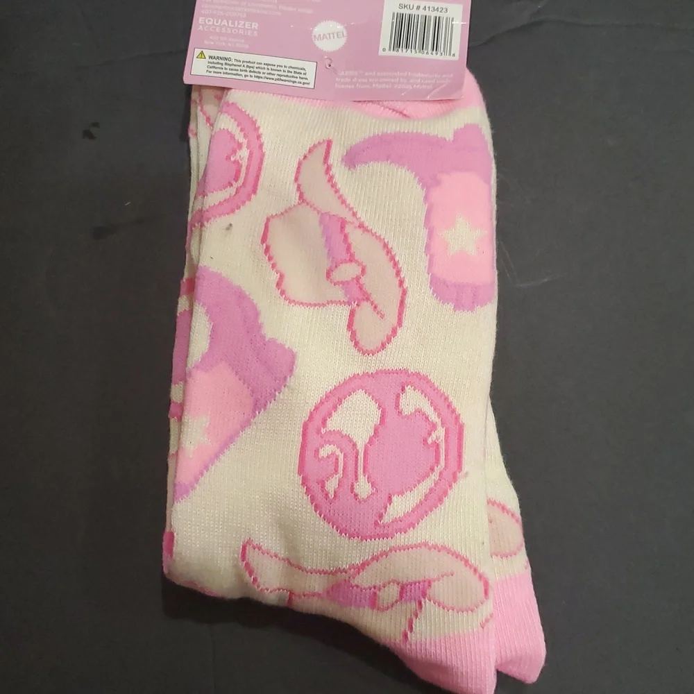 Barbie Cowboy hat cowboy boots cream printed crew socks fits‎ size 9-13 new
